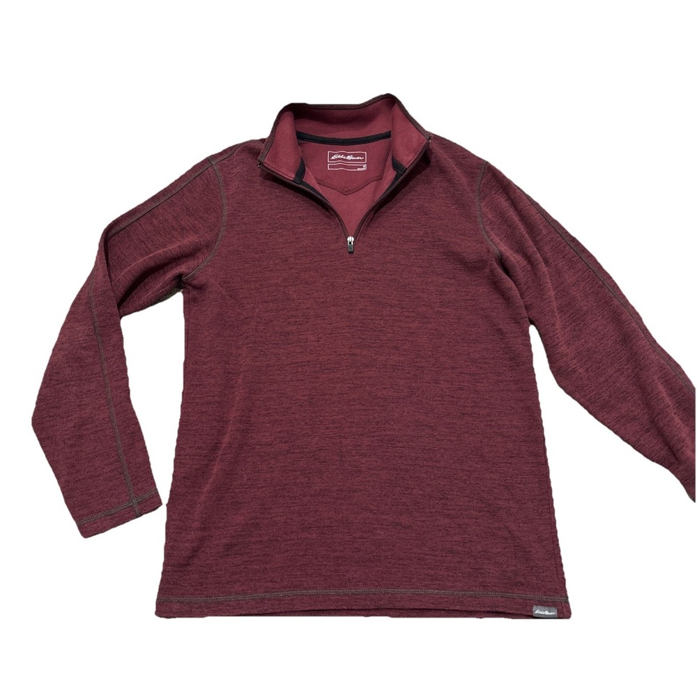 Eddie Bauer M Medium Sweatshirt Red 1/4 Zip Pullover Casual Hiking Comfort Layer
